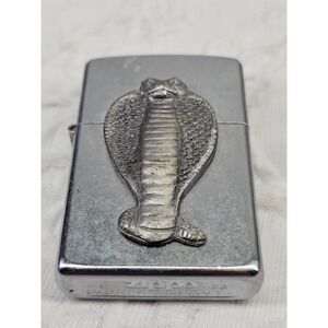 Zippo Lighter Mens Silver Good 2002 3D Cobra Snake Emblem Made in USA Vintage